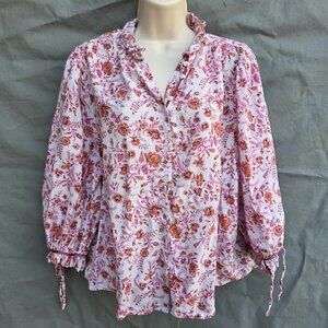 Sundance Women's Sz Large Marshmallow Nadine Top Pink 3/4 Sleeve Boho Western